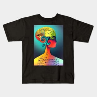 Music Notes On My Mind Surrealism Rectangle Design Kids T-Shirt